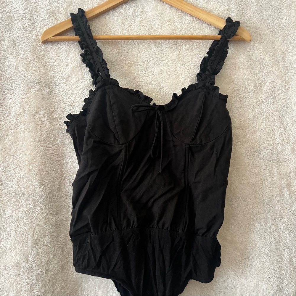 Black Ruffled Women's Bodysuit